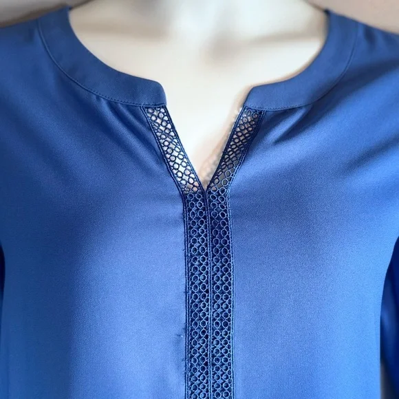 Dana Buchman Blue Blouse Crochet Trim 3/4 Sleeve XL New With Tags (flawed) - Picture 6 of 15